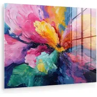 MuchoWow Glasschilderij 160x120 cm - Schilderij acrylglas - Bloemexplosie - Veelkleurig - Bewegend - Foto op glas - Muurdecoratie woonkamer - Wanddecoratie slaapkamer - Schilderijen