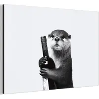 MuchoWow Aluminium schilderij 180x120 cm - Wanddecoratie metaal - Wijnfles - Otter - Zwart - Metalen muurdecoratie woonkamer - Decoratie industrieel - Foto op dibond - Industriële accessoires slaapkamer
