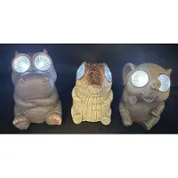 Impuls Polyresin solarlampen "Nijlpaard/Krokodil en olifant" - Set van 3 stuks - met 2 LEDs - Staand model - hoogte 10 x 9 x 7 cm - Tuindecoratie - Tuinverlichting