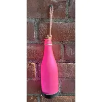 Impuls Glazen solarlamp fles in neon kleur - roze - met 1 witte LED - staand of hangend model - hoogte 24 cm x 7.3 x 7.3 cm - Tuindecoratie - Tuinverlichting
