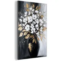 MuchoWow Aluminium schilderij 120x180 cm - Wanddecoratie metaal - Bloemen - Wit - Vaas - Abstract - Metalen muurdecoratie woonkamer - Decoratie industrieel - Foto op dibond - Industriële accessoires slaapkamer