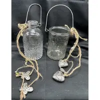 Impuls Glazen deco vaasjes met motief & touw en steentjes/kraaltjes - Set van 2 stuks - transparant + motief - zilverkleurig-groen - hoogte 24x8x7/20x7x7 cm - Woonaccessoires - Woondecoratie
