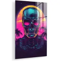 MuchoWow Glasschilderij 80x120 cm - Schilderij acrylglas - Palmbomen - Hoofd - Metallic - Zonsondergang - Foto op glas - Muurdecoratie woonkamer - Wanddecoratie slaapkamer - Schilderijen