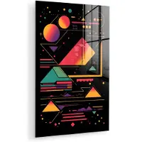 MuchoWow Glasschilderij 100x150 cm - Schilderij acrylglas - Piramides - Cirkels - Neonkleuren - Geometrisch - Foto op glas - Muurdecoratie woonkamer - Wanddecoratie slaapkamer - Schilderijen
