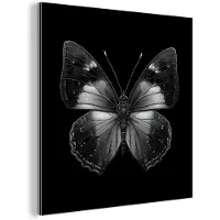 MuchoWow Aluminium schilderij 90x90 cm - Wanddecoratie metaal - Vlinder - Grijs - Mysterieus - Metalen muurdecoratie woonkamer - Decoratie industrieel - Foto op dibond - Industriële accessoires slaapkamer