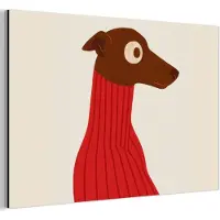 MuchoWow Aluminium schilderij 180x120 cm - Wanddecoratie metaal - Silhouet - Hond - Trui - Rood - Metalen muurdecoratie woonkamer - Decoratie industrieel - Foto op dibond - Industriële accessoires slaapkamer