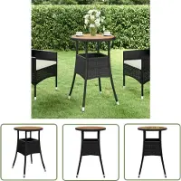 The Living Store De Living Store tuintafel, diameter 60 cm, hoogte 75 cm, gemaakt van acaciahout en polyrotan, kleur zwart