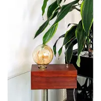 Trango 2020M-4W Tafellamp *WOODY* Nachtkastje Lamp Houten Mahonie Look in Landhuis Look Retro 200x100x80mm met Schakelaar incl. 4 Watt LED Lamp E27 Goud 2500K Bureaulamp Woonkamer Lamp
