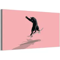 MuchoWow Aluminium schilderij 160x80 cm - Wanddecoratie metaal - Kat - Skateboard - Roze - Metalen muurdecoratie woonkamer - Decoratie industrieel - Foto op dibond - Industriële accessoires slaapkamer