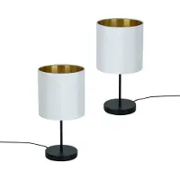 Trango Set van 2 Bedlamp 2018-10W*2 *SOUL* Stoffen Kap Tafellamp in Wit-Goud incl. Kabelschakelaar & E27 Lamphouder Vensterbank Lamp, Nachtlamp, Bureaulamp, Tafellamp