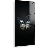 MuchoWow Glasschilderij 60x120 cm - Schilderij acrylglas - Vlinder - Monochroom - Balans - Foto op glas - Muurdecoratie woonkamer - Wanddecoratie slaapkamer - Schilderijen