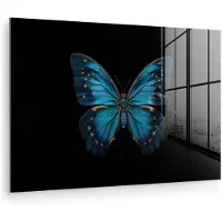 MuchoWow Glasschilderij 120x80 cm - Schilderij acrylglas - Vlinder - Blauw - Contrast - Foto op glas - Muurdecoratie woonkamer - Wanddecoratie slaapkamer - Schilderijen