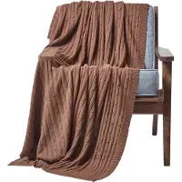 Homescapes Katoenen kabelgebreide deken, bruin, 130 x 170 cm