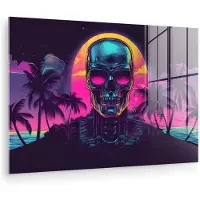 MuchoWow Glasschilderij 180x120 cm - Schilderij acrylglas - Palmbomen - Hoofd - Metallic - Zonsondergang - Foto op glas - Muurdecoratie woonkamer - Wanddecoratie slaapkamer - Schilderijen