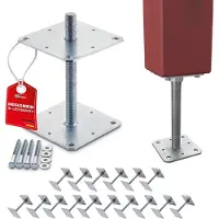 Sotech set van 16 paaldragers 160 x 160 x 250 mm schroefdraad M24 staal thermisch verzinkt grondplaat in hoogte verstelbare paalhouder om vast te schroeven weerbestendig