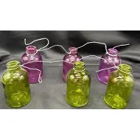 Impuls Glazen deco vaasjes met metalen draad - Set van 2 stuks - paars en groen - hoogte vaasjes 8 cm / lengte draad 23 cm - Woonaccessoires - Woondecoratie