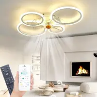 Equivera 4 Ringen Plafondventilator - Dimbaar Met Afstandsbediening & APP - Wit - 6 Snelheden - Smart lamp - Moderne Ventilator