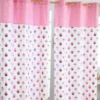 Homescapes gordijnen met oogjes cupcakes roze blauw set van 2 100% katoen, 228 x 137 cm