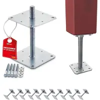 Sotech set van 10 paaldragers 160 x 160 x 250 mm, M24-schroefdraad, thermisch verzinkt staal, in hoogte verstelbare connector, schroefbare voetplaat, weerbestendig