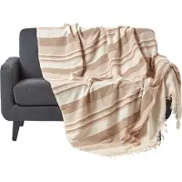 Homescapes Marokko beige gestreepte sprei, 150 x 200 cm