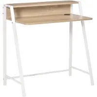 Merax Bureau 84x45 cm – Compact Bureau met Opbergrek en Kabeldoorvoer – Wit Eiken Bureau voor Thuiswerken en Klein Kantoor