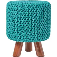 Homescapes Gebreide voetenbank, 42 ​​cm hoog, petrol