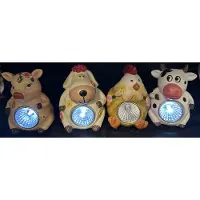 Impuls Polyresin solarlampen "Varken - Schaap - Kip - Koe" - Set van 4 stuks - met LED - meerkleurig - Staand model - hoogte 9 x 7 x 5 cm - Tuindecoratie - Tuinverlichtin