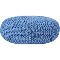 Homescapes Grote gebreide poef 100% katoen, blauw