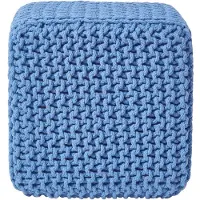 Homescapes Gebreide zitkubus 100% katoen, blauw