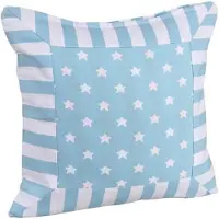 Homescapes Blauwe Ster Kussenhoes met Gestreepte Rand 60 x 60 cm