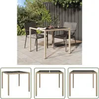 The Living Store De Living Store tuintafel, 90x90x75 cm, met gehard glas, polyrotan, beige kleur