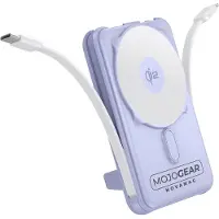 MOJOGEAR NovaMag All-in-1 Powerbank 10.000 mAh – Draadloos Qi2 supersnel opladen - Ingebouwde USB-C en Lightning kabel – Geschikt voor iPhone en Samsung - MagSafe powerbank - LED-indicator - Paars