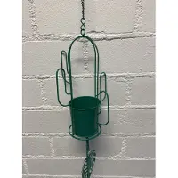 Impuls Metalen plantenhanger "cactus" - groen - 51x14x0.5cm - Plant / pot accessoires