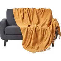 Homescapes Gestreept Chenille Plaid 100% Katoen Roest Oranje 150 x 200 cm
