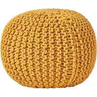 Homescapes Rond gebreide poef 100% katoen - mosterdgeel - 35x40 cm
