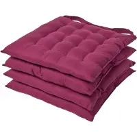 Homescapes stoelkussens – set van 4 zitkussens – katoen – 40x40 cm – bordeauxrood – met lint – voor eetkamer & buitengebruik