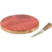 J-Line Kaasplank+mes rond mango hout roze