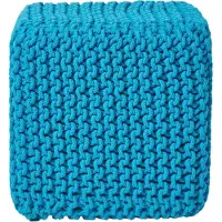 Homescapes Gebreide zitkubus 100% katoen, turquoise