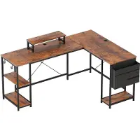 Merax L-Vorm Gaming Bureau 168x120 cm Verstelbaar Hoekbureau met Monitorstandaard en Opbergvakken – Rustiek Bruin – Omkeerbaar Computertafel voor Thuis en Kantoor