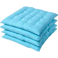 Homescapes stoelkussens – set van 4 zitkussens – katoen – 40x40 cm – lichtblauw – met lint – voor eetkamer & buitengebruik