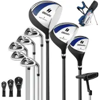 Costway Complete golfclubset voor heren, 9/11-delige set golfclubs rechtshandig met regenhoes, golfset met 1 driver en 3 fairway & 4 hybride & 6/7/8/9/P ijzer & putter