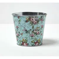 Homescapes blauwe bloempot met rozenmotief, 16 cm