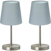 Trango Set van 2 nachtkastjes 2017-08GL*2 *GREY* Tafellamp met stoffen kap in grijs incl. 1x 5 Watt per stuk E14 LED lamp 3000K warm wit, lamp, vensterbank lamp , bedlampje voor slaapkamer