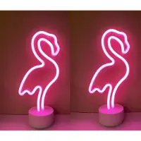 Impuls LED flamingo met neonlicht - Set van 2 stuks - roze neon licht - Op batterijen en USB - hoogte 29.5 x 14.5 x 8.5 cm - Tafellamp - Nachtlamp - Decoratieve verlichting - Woonaccessoires