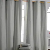 Homescapes gordijnen met oogjes, effen grijs, set van 2, 228 x 137 cm