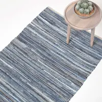 Homescapes Denim patchwork vloerkleed blauw gestreept, 60x90 cm – handgeweven vloerkleed van gerecycled denim
