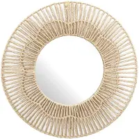 Home Deco Factory wandspiegel natuurlijk - rond - rotan - D50 cm - bohemian spiegel
