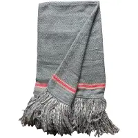 Rocaflor -Deken-Lichtgrijs-Neon-Roze-Franje-130x170cm