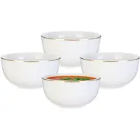 Home Deco Factory Kommetje/serveer schaaltje - 8x - wit met gouden rand - D14 x 7 cm - porselein - ontbijt/hapjes - stapelbaar - Soepkommen