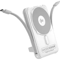 MOJOGEAR NovaMag All-in-1 Powerbank 10.000 mAh – Draadloos Qi2 supersnel opladen - Ingebouwde USB-C en Lightning kabel – Geschikt voor iPhone en Samsung - MagSafe powerbank - LED-indicator - Wit
